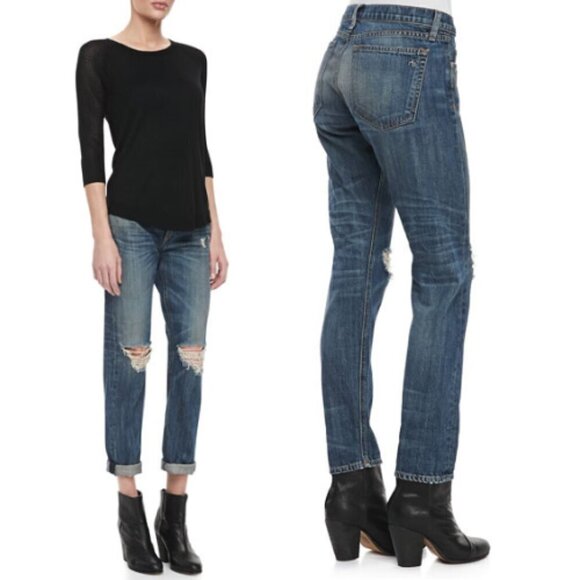 rag & bone Denim - rag & bone/JEAN Boyfriend Buckley Ripped-Knee Jeans 28848